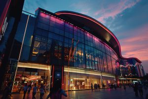 Illuminated night view of Prithvi Paradise NXT commercial property in Tathawade